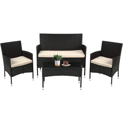 Patio Furniture Set 4 Pieces Outdoor Rattan Chair Wicker Sofa Garden Conversation Bistro Sets for Yard, Pool, or Backyard Use
