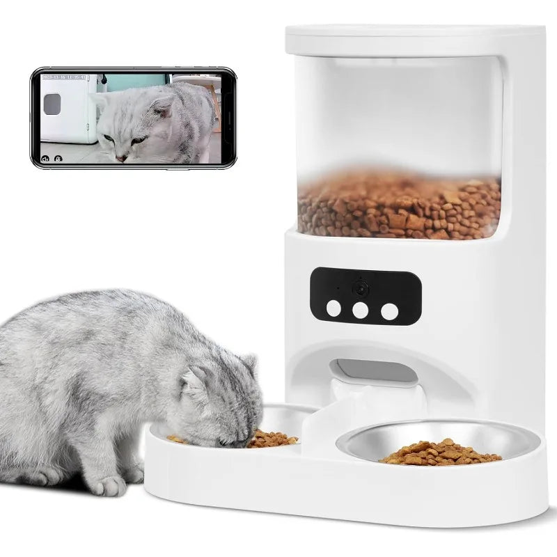 Automatic Cat Feeder with Camera for 2 Cats,1080P HD Video Night Vision Pet Feeder Food Dispenser,5G&2.4GHz WiFi Pet