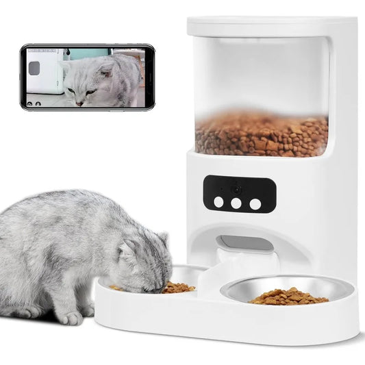 Automatic Cat Feeder with Camera for 2 Cats,1080P HD Video Night Vision Pet Feeder Food Dispenser,5G&2.4GHz WiFi Pet