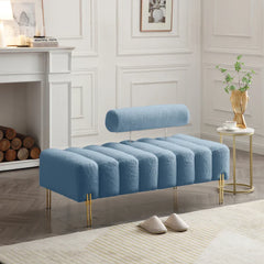 Upholstered End of Bed Bench – Modern 2-Seater Sofa Stool with Adjustable Backrest & Golden Legs