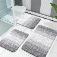 Bathroom Rugs Sets 3 Piece, Soft Absorbent Microfiber Bath Rugs and U-Shaped Contour Toilet Rug Area Rug Set