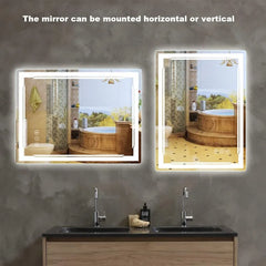 24x32 Lighted Bathroom Mirror with Bluetooth Speaker - Smart LED Vanity Makeup Wall Mounted Mirrors - 3 Lights Setting Anti-Fog