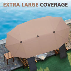 13Ft Large Patio Umbrella with Base Outdoor Double-Sided Market Extra Large Table Umbrella Easy Crank for Yard, Poolside