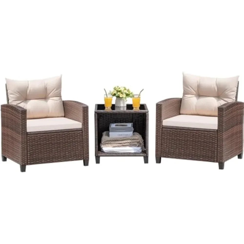 3 Pieces Patio Furniture Set, PE Rattan Wicker Patio Set with Two Outdoor Chairs and Table, Upgraded Patio Chairs and Table