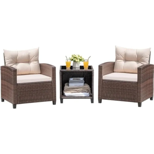 3 Pieces Patio Furniture Set, PE Rattan Wicker Patio Set with Two Outdoor Chairs and Table, Upgraded Patio Chairs and Table