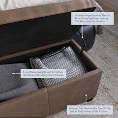 47 Inch Storage Ottoman, Faux Leather Storage Bench Bedroom Bench with Safety Close Hinge, Ottoman with Storage