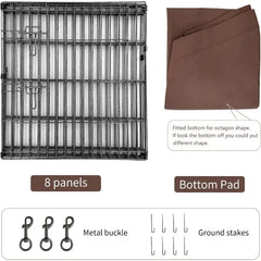 Foldable Metal Dog Exercise Playpen Gate Fence Dog Crate 8 Panels 24 Inch Height Puppy Kennels with Bottom Pad