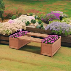 Outdoor Bench  Wood Raised Garden Bed with Open Base, Weather-Resistant Deep Planter Boxes for Flowers Fruit Vegetable