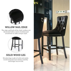 Counter Height Bar Chairs Set of 2, 27" Modern Velvet Bar Stools with Button Decor, Nailhead Trim, Solid Wooden Legs, Beige