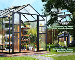 Polycarbonate Greenhouse, Aluminum Greenhouses with 2 Swing Doors, Greenhouses for Outdoors for Garden Backyard,Greenhouse