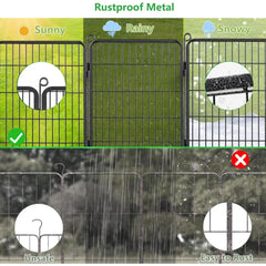 Decorative Garden Fence with Gate for Dogs Metal No Dig Fencing for Yard, 32in(h) x 52ft(l) 24 Panels Animal Barrier Fence Tempo