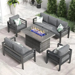 Aluminum Furniture Set with Fire Pit Table, Patio Sectional Conversation Chat Sofa Modern Seating Set