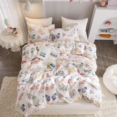 Twin Duvet Cover Kids 100% Cotton Butterfly White for Cute Bedding Set 3Pcs Ultra Soft Breathable Patterned Cartoon Comforter