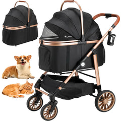 2in1 Dog Buggy Stroller Dog Box Can Be Attached in Car, Transport Foldable Cat Pet Stroller, 360° High Wheels, Max. load 25 kg