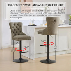 Velvet Swivel Bar Stools Set of 4 with Upholstered Back, Adjustable Counter Height Barstools, Bar Chairs for Home Bar Kitchen
