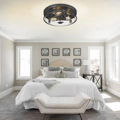 16 英寸 Flush Mount Ceiling Light with Clear Glass Shade, 3-Light Indoor Outdoor Farmhouse Lighting Flush Mount Lights for Kitc