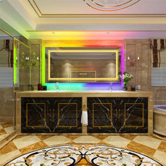 LED Bathroom Mirror Rectangular Wall Vanity Mirror Dimmable with 8 RGB Backlit 3 Front Color Anti-fog, Memory