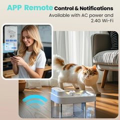 Cat Water Fountain, App Monitoring Separated Clean & Waste Water Wireless Smart Pet Water Fountain, 5000mAh Battery & Plug-in Au