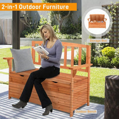 Outdoor Storage Bench, Large Wood Deck Box With Seating, Weatherproof Outdoor Bench with Storage Loveseat
