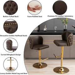 PU Faux Leather Swivel Bar Stools Set of 2 Height Adjustable Kitchen Island Counter Stools Tufted Wingback Dining Stool
