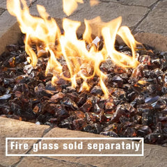 Outdoor Propane Fire Pit Table w Faux Ledgestone 32-inch Square Fire Table, 50,000 BTU Stainless Steel Burner, Free Lava Rocks