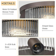 12 英寸 Ceiling Light Fixtures Flush Mount 2-Light Ceiling Lights with Stripe Glass, Industrial Indoor Outdoor Ceiling Lights F