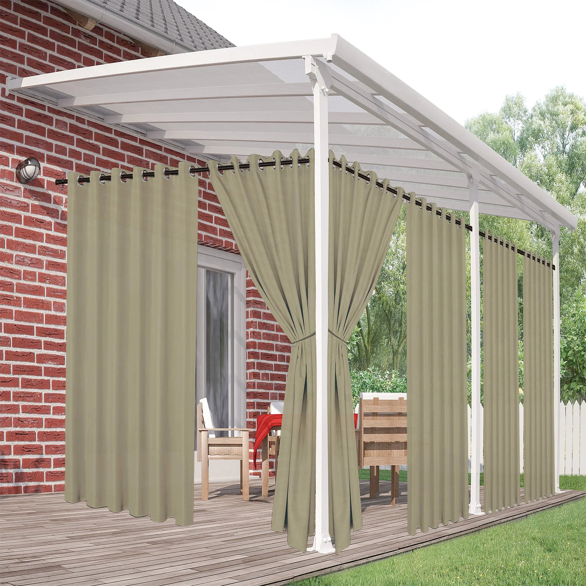 Outdoor Curtains for Patio Waterproof, 6 Panels Privacy Outsides Curtains for Cabana Porch Pergola, Sunlight & UV Blocking
