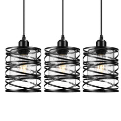 3 PACK Black Farmhouse Pendant Lights Kitchen Island Decor, Modern Seeded Glass Over Sink Pendant Light Fixture