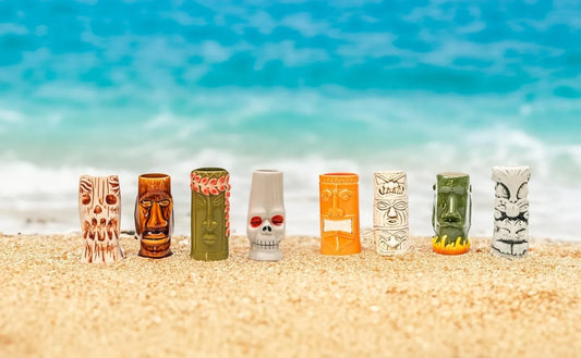 Hard-Carved and Hand-Painted Tiki Mugs Assorted Cocktail Set Party Event Mugs Drinkware, Cute Exotic Cocktail Glasses