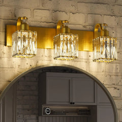 Elegant Crystal Vanity Light Fixtures 3-Light Wall Sconces for Bathroom Mirror Gold Modern Wall Mount Lanterns Wall Lamp