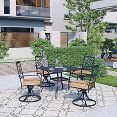 5-Piece Metal Outdoor Dining Set Swivel Cushioned Patio Furniture Sets Steel Slat Bistro Table Garden Lawn Multifunctional