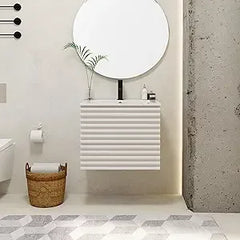24" Floating Bathroom Vanity with Sink Combo Mid-Century Wall Mounted Cabinet with Wood Stripes Decor, Drawers, Undermount Sink