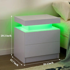 Nightstand LED Bedside Table for Bedroom Modern Night Stand with 2 Wood Drawers End Side Table for Bedroom