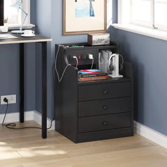 Nightstand with Charging Station,Black Night Stand for Bedroom,End Tablek