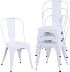 Set of 4 Industrial Metal Dining Chairs – Stackable Kitchen & Patio Chairs with 18” Seat Height