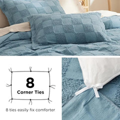 Boho Duvet Cover King Size - Checkered King Duvet Cover Set for All Seasons, 3 Pieces Soft Shabby Chic Embroidery Boho Bedding