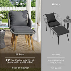 5 Pieces Outdoor Patio Furniture Set Wicker Bar Table with 2 Bistro Conversation Set With Single Chairs and Stools for Balcony