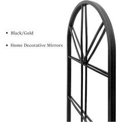 Floor Full Length Mirror, Black Arched-Top, Large Window Pane Mirror, Wall Mounted Mirror, 65"x22" Standing Mirror Hanging