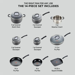 Ultimate Hard Anodized Nonstick Cookware Set 17 Piece Oven Safe 400F, Lid Safe 350F Pots and Pans, Dishwasher Safe Black