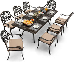 7 Piece Cast Aluminum Outdoor Dining Set Retro Patio Dining Set for 6 Includes  Rectangular Table and 6 Chairs with Removable