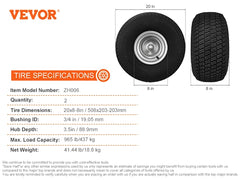 VEVOR Lawn Mower Tires with Rim 13x5-6" Tubeless Tractor Tires 2-Pack Tire and Wheel Assembly Flat-free PU Tires 3.25"-5.9"