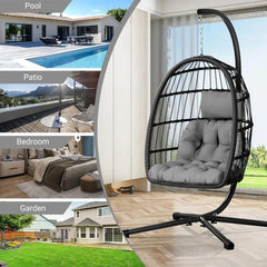 Egg Chair with Stand,Patio Rattan Wicker Hanging Swing Egg Chair Hammock Chair for Bedroom Porch Garden