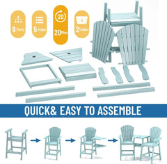 Tall Adirondack Chairs Set of 2,Recycled Poly Balcony Chair with Double Connecting Tray Patio Stools Weather Resistant