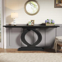 59 Inches Wood Console Table for Entryway, Farmhouse Sofa Table Behind Couch with Double Arc Base for Living Room