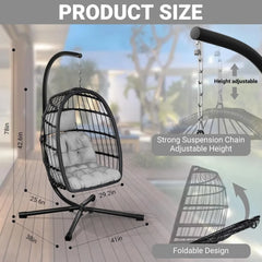 Egg Chair with Stand,Patio Rattan Wicker Hanging Swing Egg Chair Hammock Chair for Bedroom Porch Garden
