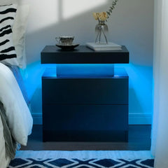 Nightstand LED Bedside Table for Bedroom Modern Night Stand with 2 Wood Drawers End Side Table for Bedroom