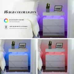 Nightstand LED Bedside Table for Bedroom Modern Night Stand with 2 Wood Drawers End Side Table for Bedroom