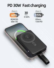 ROMOSS Magnetic Power Bank 10000mAh 30W PD Fast Charging 3-in-1 Wireless Powerbank with Apple Watch Charger for Magsafe iPhone