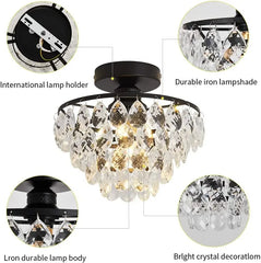 Modern Crystal Ceiling Lamp Hallway Cloakroom Small Chandelier French Style Semi Flush Mount Ceiling Light Gold /Black Luminaire