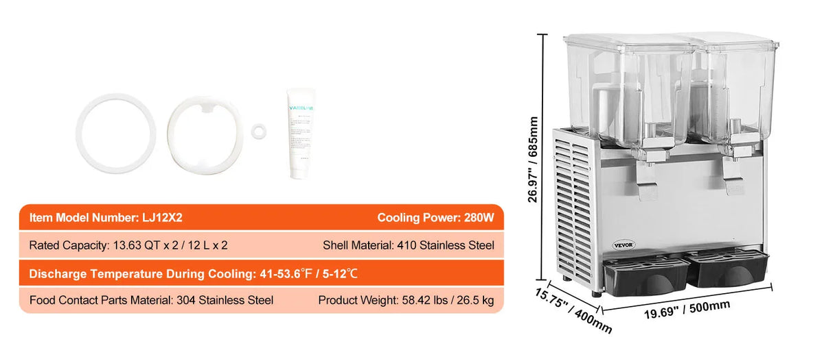 VEVOR 2 3 Tanks Commercial Beverage Dispenser Ice Tea Drink Machine 304 Stainless Steel Juice Dispenser for Restaurant